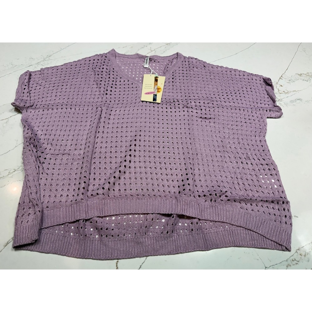 DOKOTOO Womens‎ Purple Crochet Knit V Neck Button Up Sweater Top XL